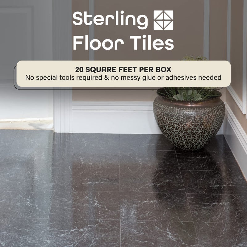 Achim Sterling Self Adhesive 12-Inch Vinyl Floor Tiles, 20 Tiles - 12" x 12", Black with White Vein - Peel & Stick, DIY Flooring for Kitchen, Dining Room, Bedrooms & Bathrooms by Achim Home Decor - Image 2